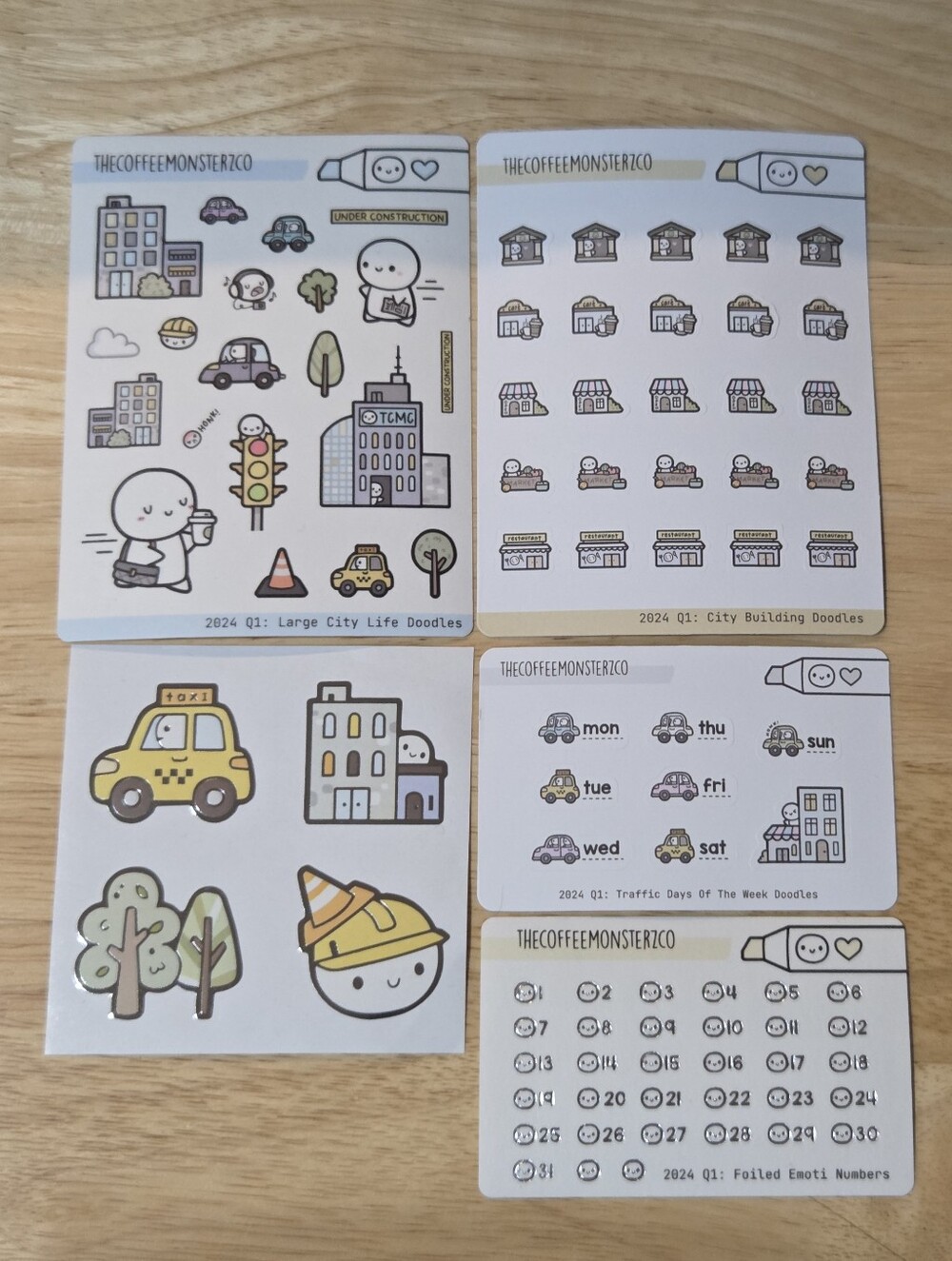 City Life Doodles Sticker Sheet Set — Yellow, Gray,‎ Green